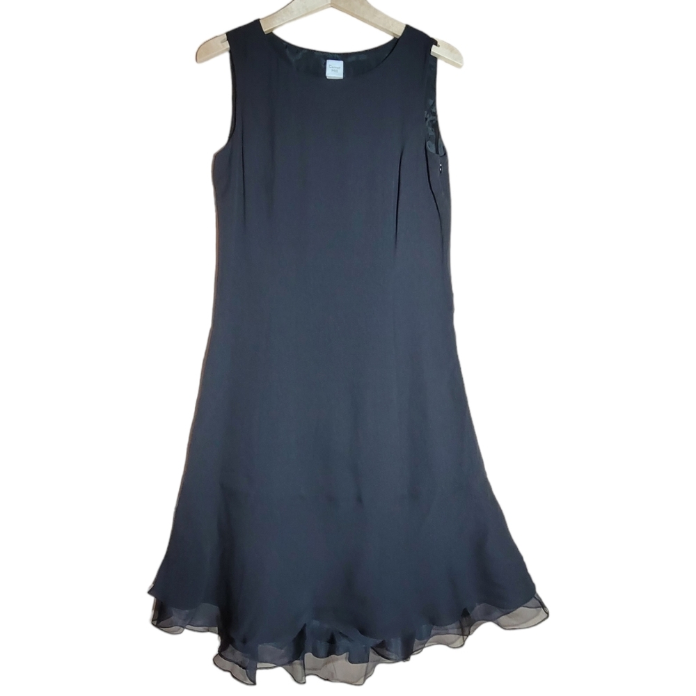 Garnet Hill Silk Sleeveless Tiered Ruffle Midi Shift Trumpet Dress Women's 6